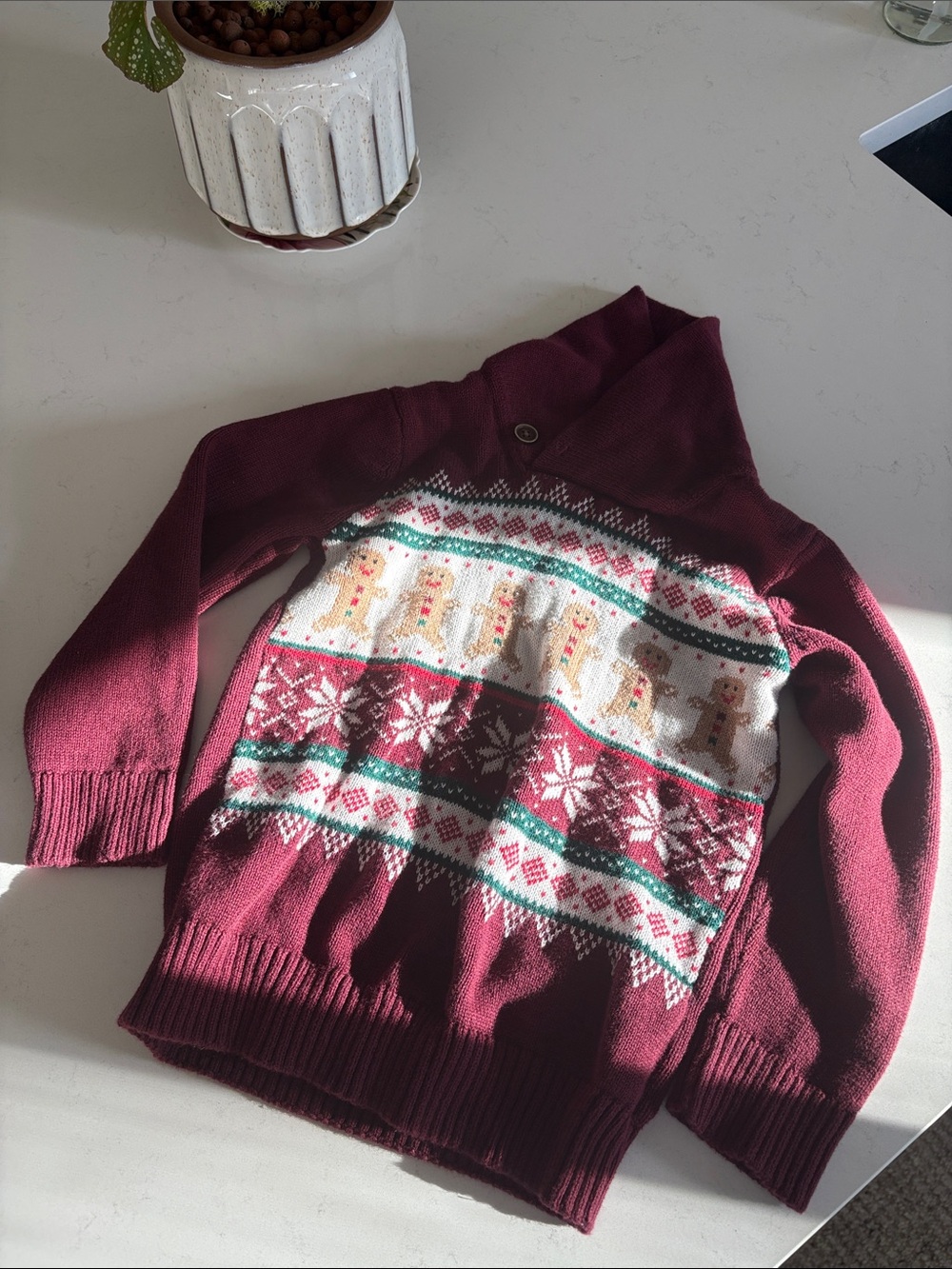 The Children's Place Maroon Fair Isle Cowl-Neck Sweater